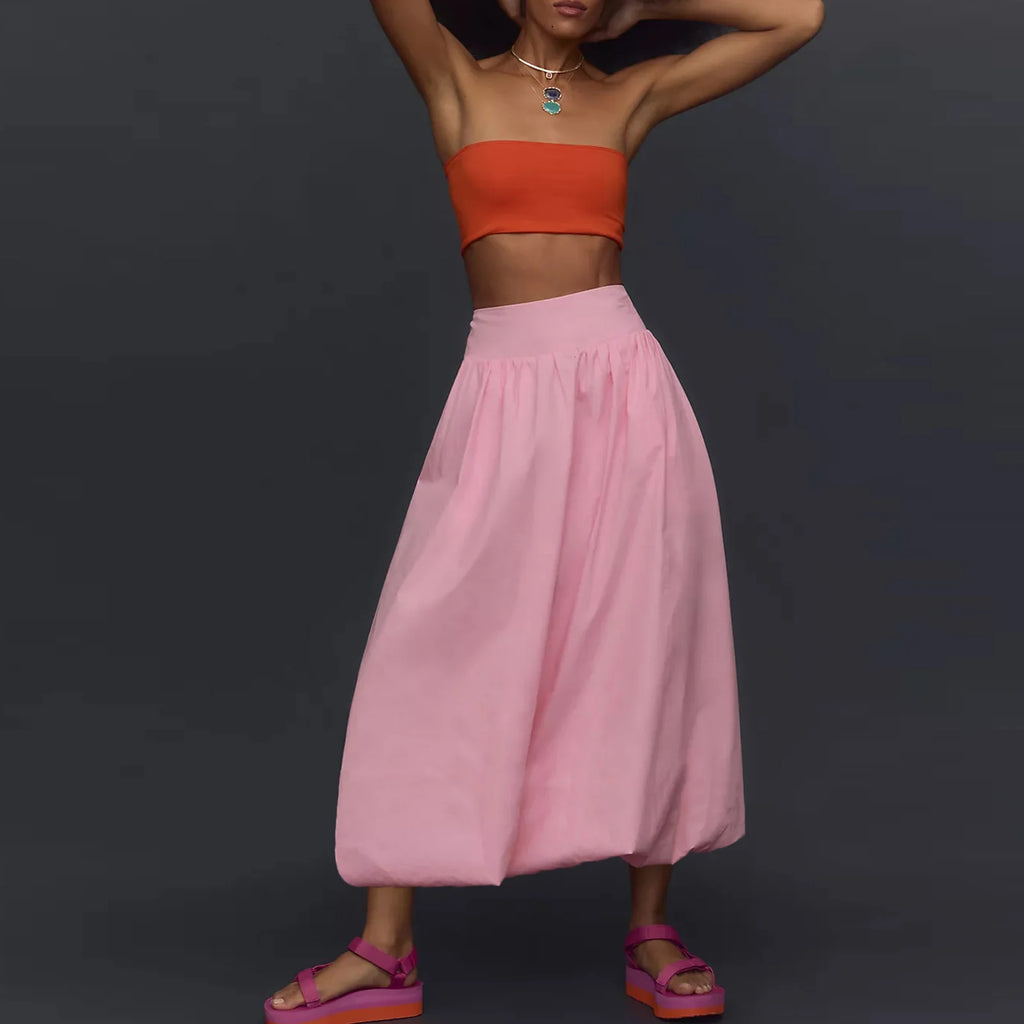 Y2k Women Bubble Maxi Skirt Casual Elastic Low Waist Flowy A Line Long Skirt Summer Ruffle Balloon Skirt Vintage Streetwear - Koda Store - Free Shipping