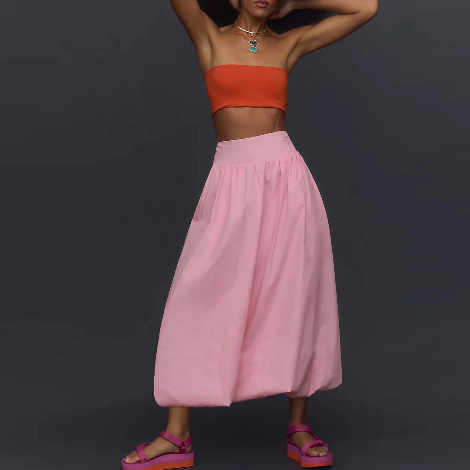 Y2k Women Bubble Maxi Skirt Casual Elastic Low Waist Flowy A Line Long Skirt Summer Ruffle Balloon Skirt Vintage Streetwear - Koda Store - Free Shipping