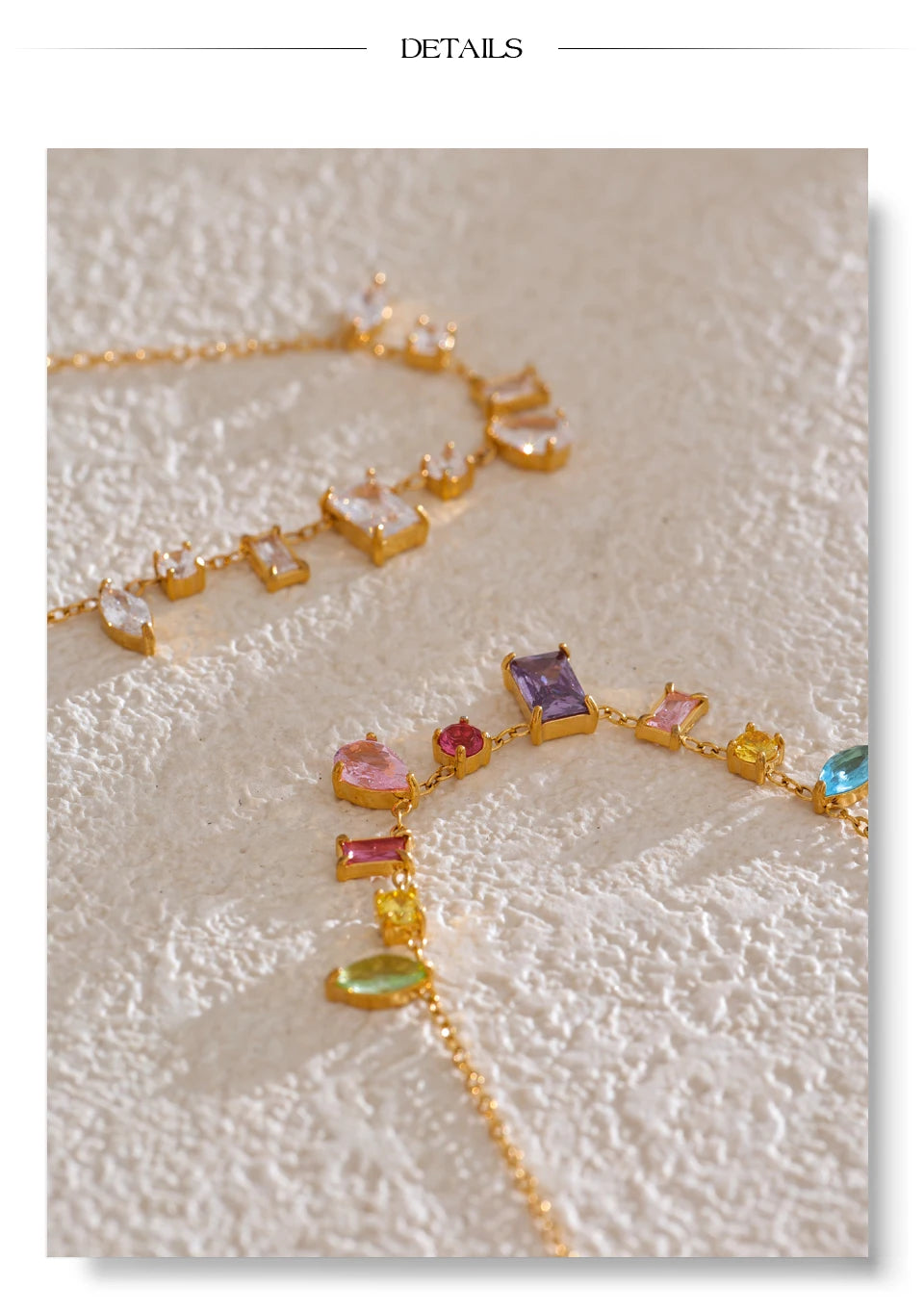 Gold-Plated Multi-Gemstone Pendant Necklace - Pastel Rainbow & White Cubic Zirconia