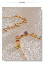 Gold-Plated Multi-Gemstone Pendant Necklace - Pastel Rainbow & White Cubic Zirconia