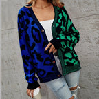 Dual Tone Leopard Print Knitted Cardigan Shop name