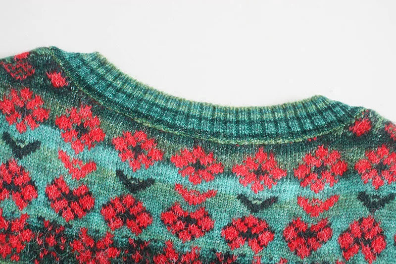 Retro Flowers Knitted Jacquard Cardigan