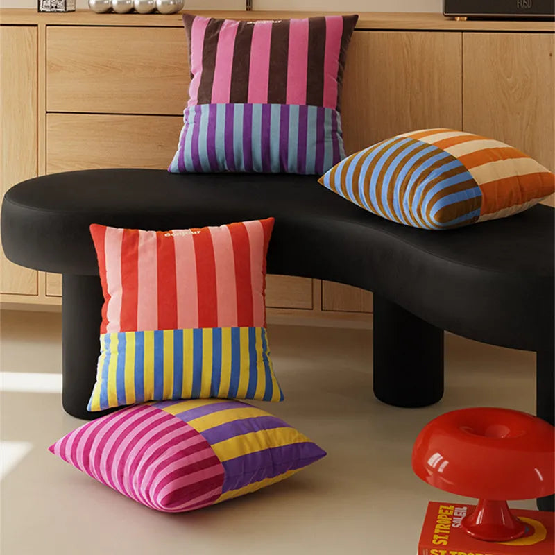 Striped Statement Square Velvet Cushion Cover