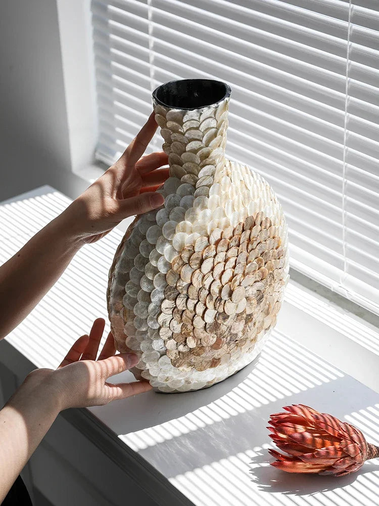 Modern French Light Luxury Art Vase, Golden Shell, Decorative Arrangement, Handmade Desktop Flower Arrangement, Home Decor - Koda Store - Free Shipping