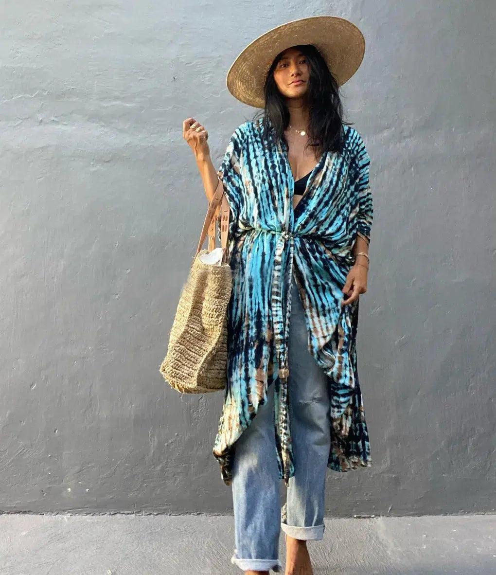 Chloe Tie-Dye Printed Beach Kimono.