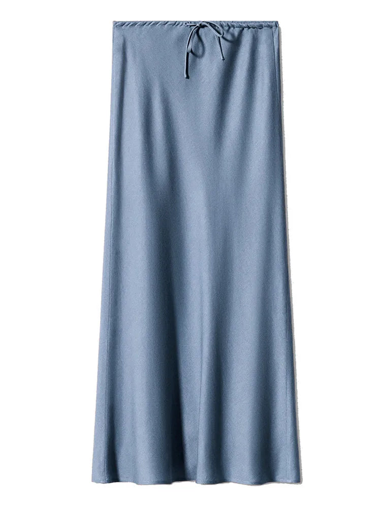 Long Black Satin Skirts Women For Work Summer Autumn Straight Brown Skirt Long Belt Coffee Formal Silk Maxi Skirt For Ladies - Koda Store - Free Shipping