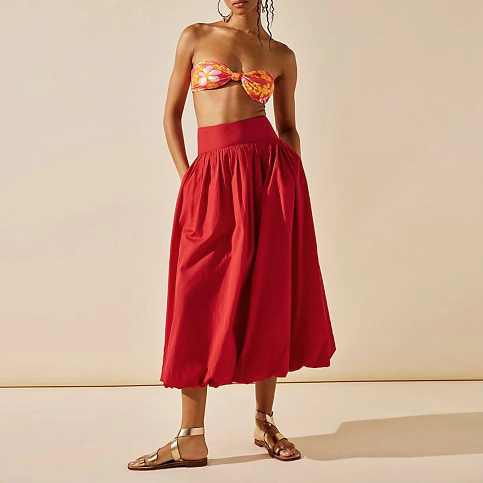 Y2k Women Bubble Maxi Skirt Casual Elastic Low Waist Flowy A Line Long Skirt Summer Ruffle Balloon Skirt Vintage Streetwear - Koda Store - Free Shipping
