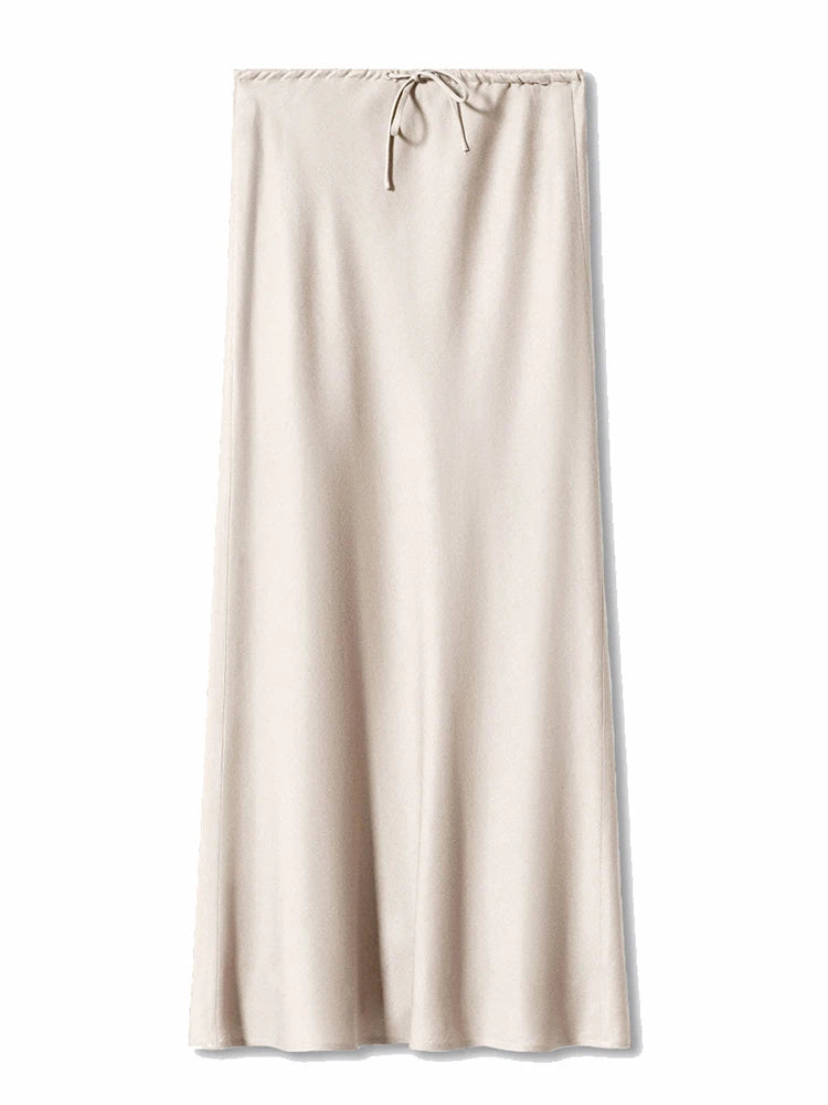 Long Black Satin Skirts Women For Work Summer Autumn Straight Brown Skirt Long Belt Coffee Formal Silk Maxi Skirt For Ladies - Koda Store - Free Shipping
