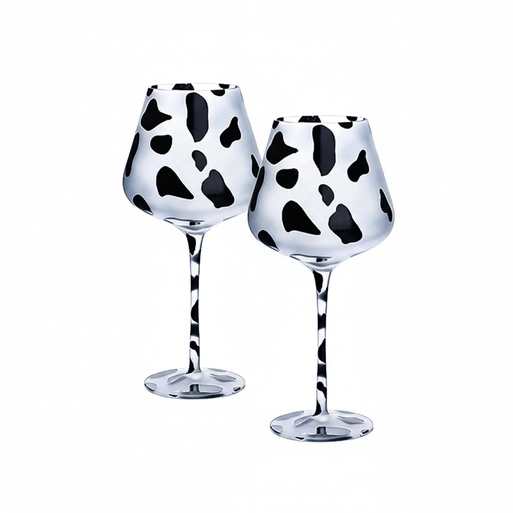 Safari Time Frosted Crystal Wine Glass - Cow Edition