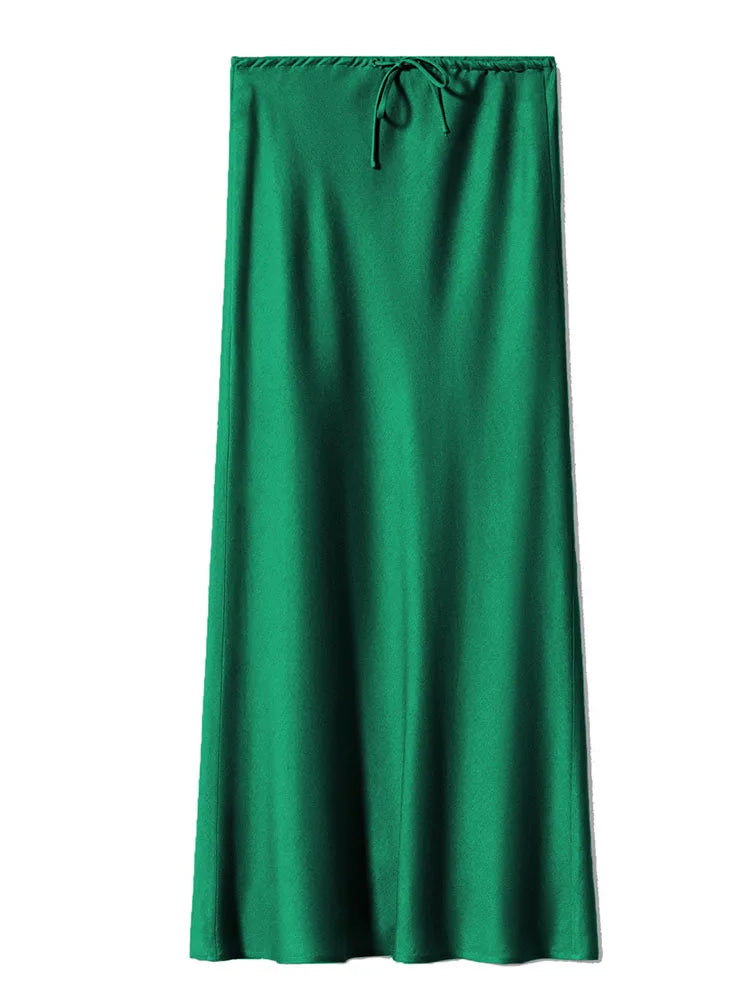 Long Black Satin Skirts Women For Work Summer Autumn Straight Brown Skirt Long Belt Coffee Formal Silk Maxi Skirt For Ladies - Koda Store - Free Shipping
