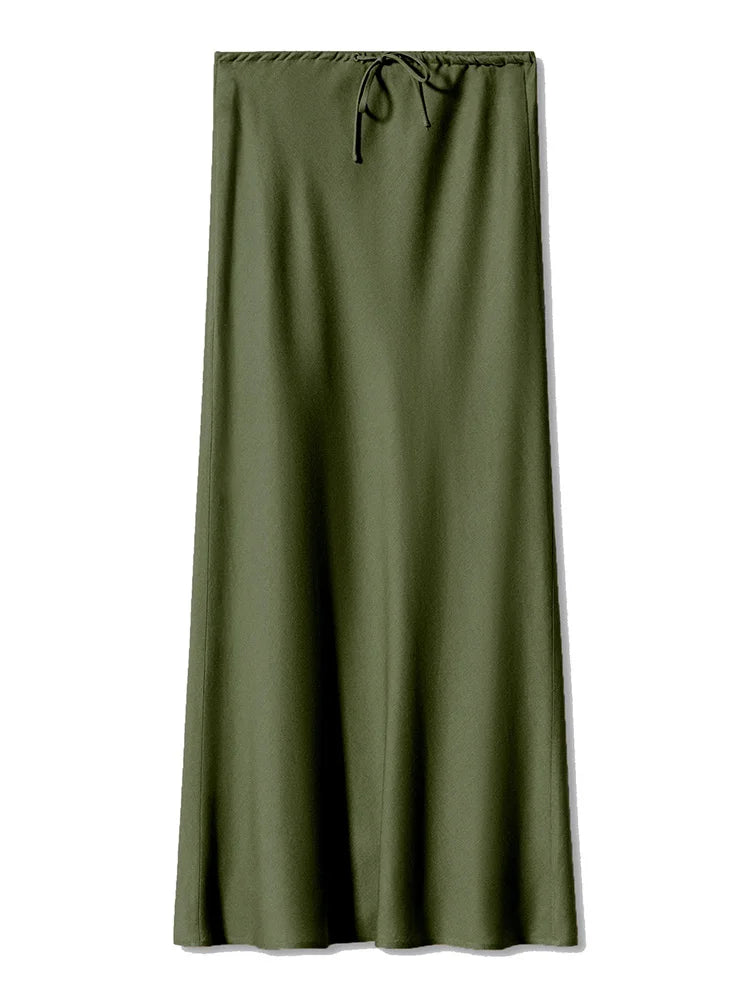 Long Black Satin Skirts Women For Work Summer Autumn Straight Brown Skirt Long Belt Coffee Formal Silk Maxi Skirt For Ladies - Koda Store - Free Shipping