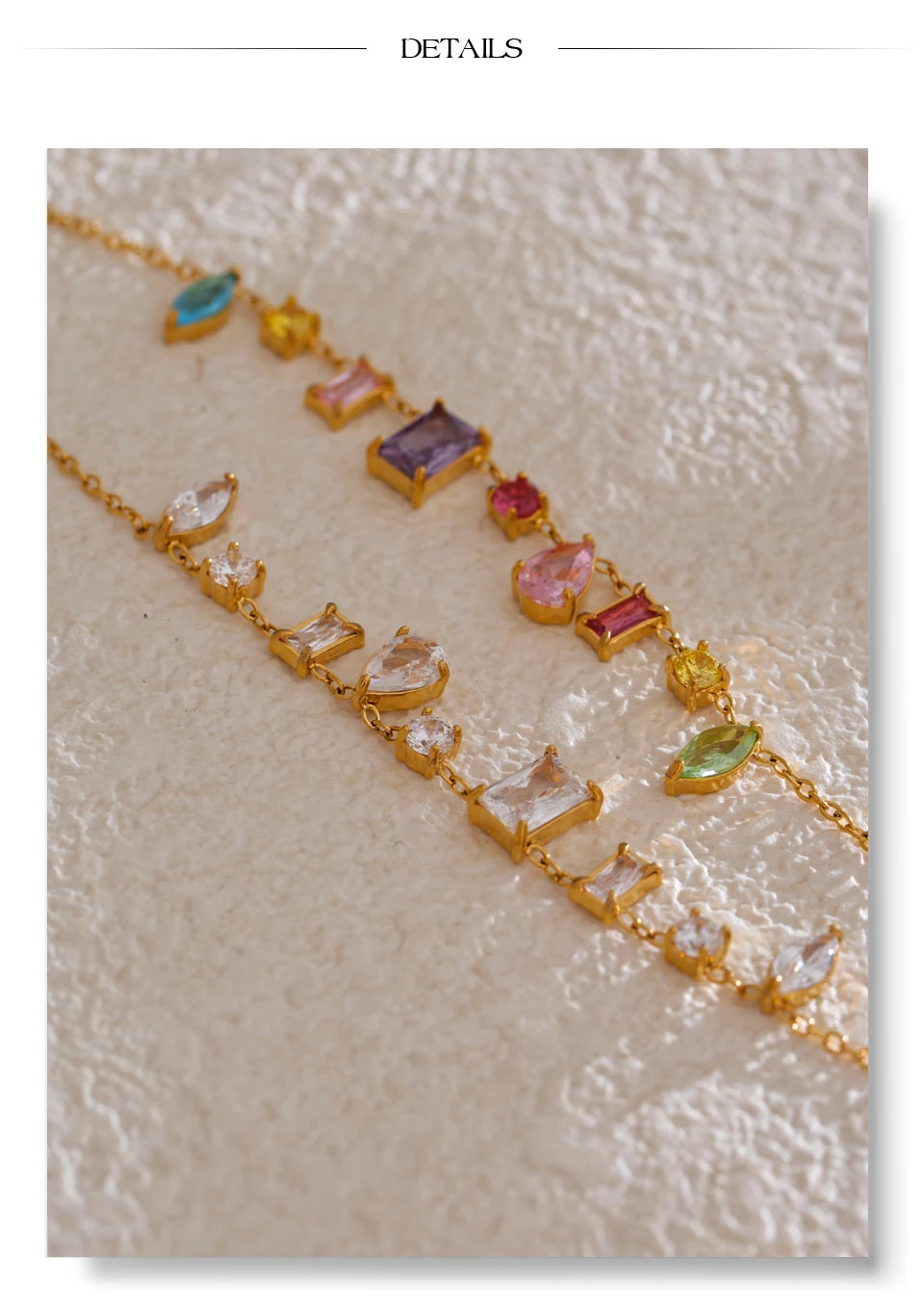 Gold-Plated Multi-Gemstone Pendant Necklace - Pastel Rainbow & White Cubic Zirconia