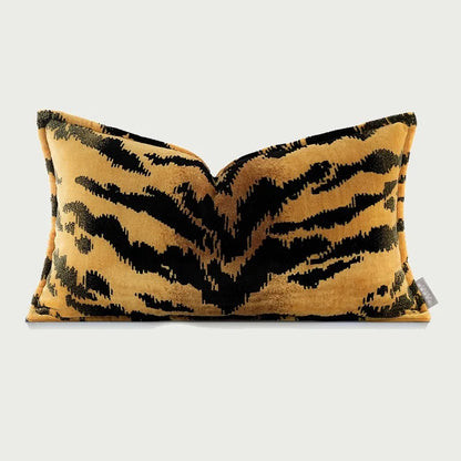 Decorative pillow with tiger stripe pattern on a white background