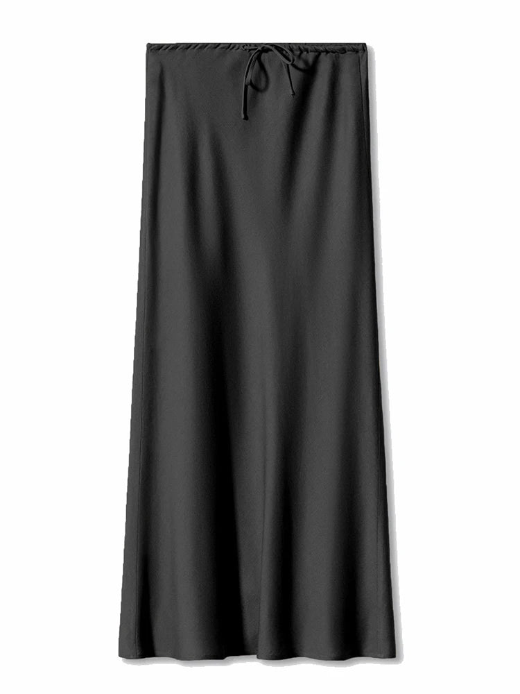 Long Black Satin Skirts Women For Work Summer Autumn Straight Brown Skirt Long Belt Coffee Formal Silk Maxi Skirt For Ladies - Koda Store - Free Shipping