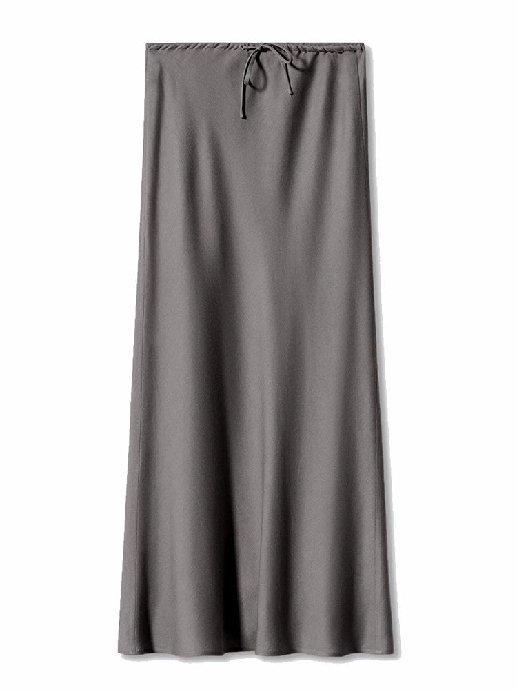 Long Black Satin Skirts Women For Work Summer Autumn Straight Brown Skirt Long Belt Coffee Formal Silk Maxi Skirt For Ladies - Koda Store - Free Shipping