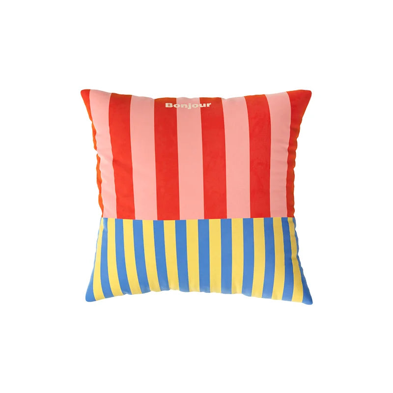 Striped Statement Square Velvet Cushion Cover