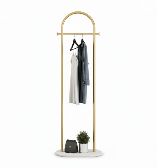 Modern Coat & Hat Rack With Marble Base - Free-Standing Arched Clothes Stand