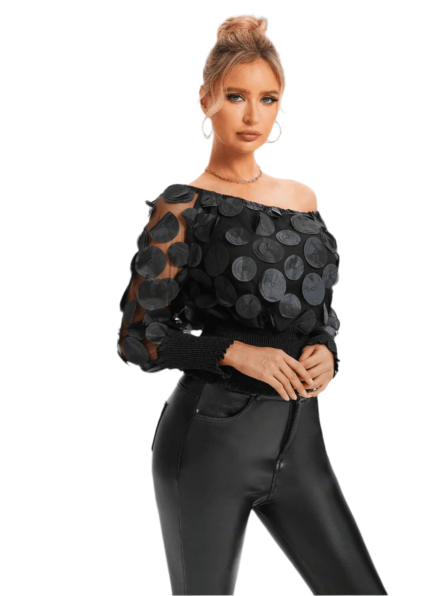 Sandra Slant Shoulder Blouse - Black - Koda Fashion & Decor - Free Shipping