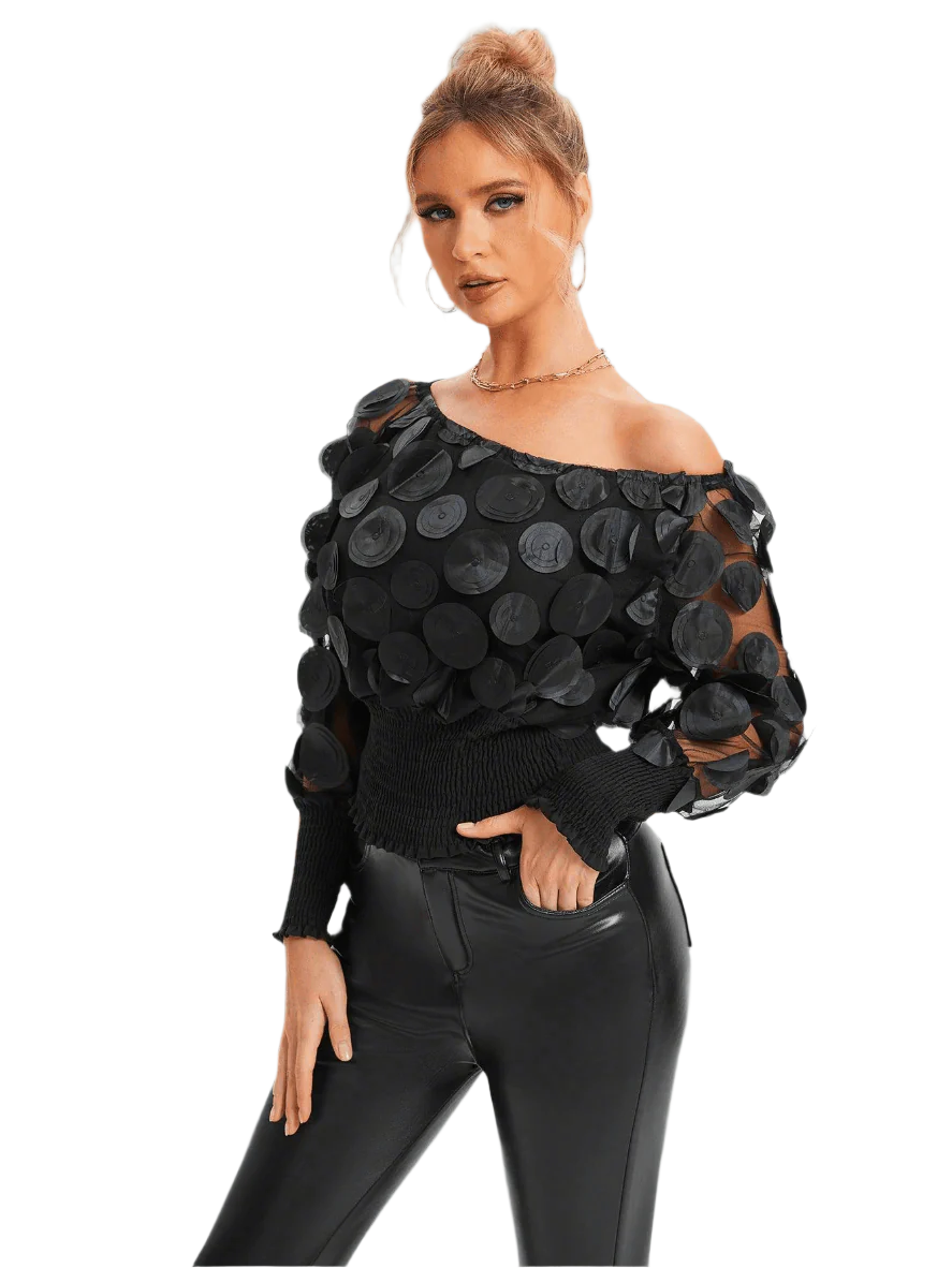 Sandra Slant Shoulder Blouse - Black - Koda Fashion & Decor - Free Shipping