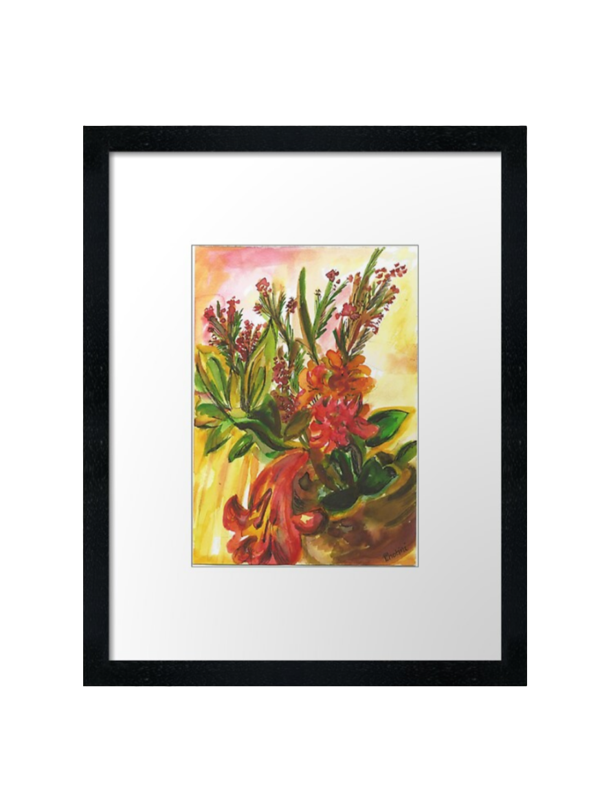 Australian Native Flowers Still Life  Watercolour Art Print - Framed in  Wooden Box - Koda Store
