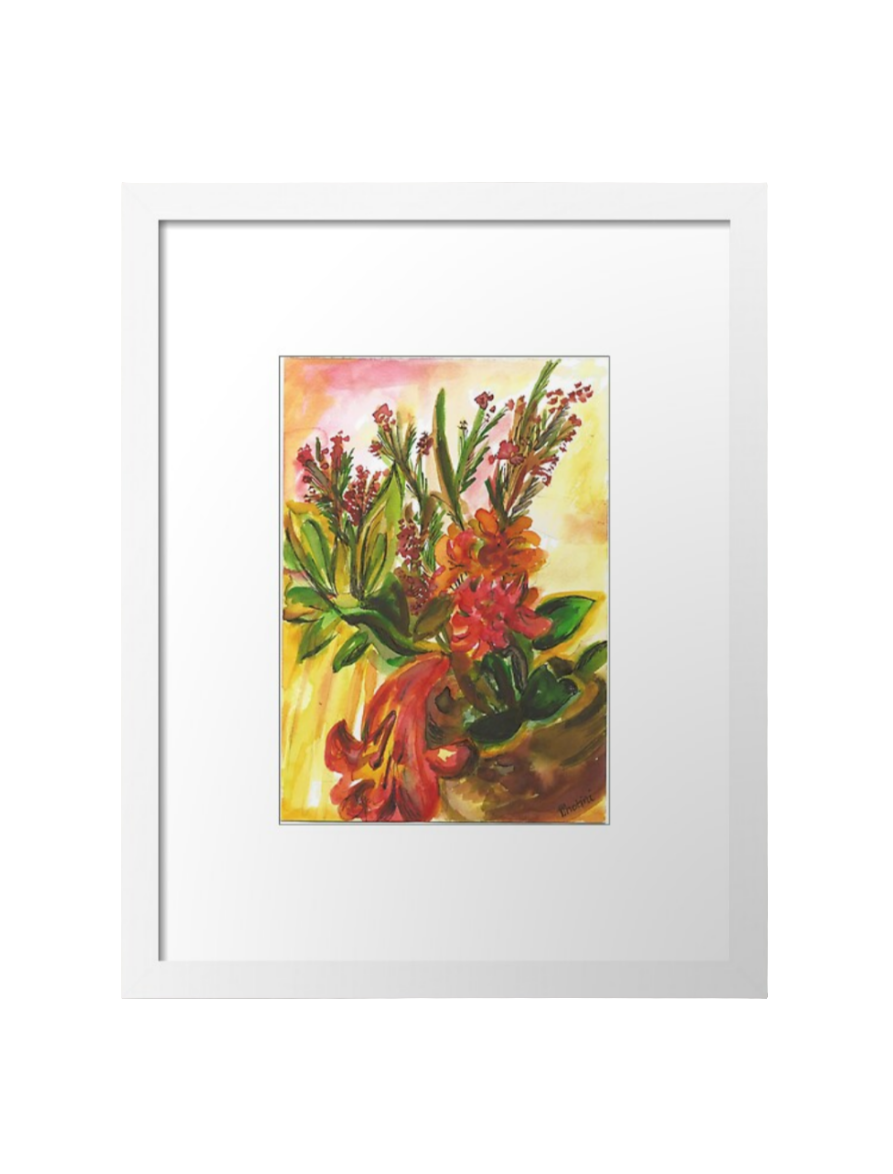 Australian Native Flowers Still Life  Watercolour Art Print - Framed in  Wooden Box - Koda Store