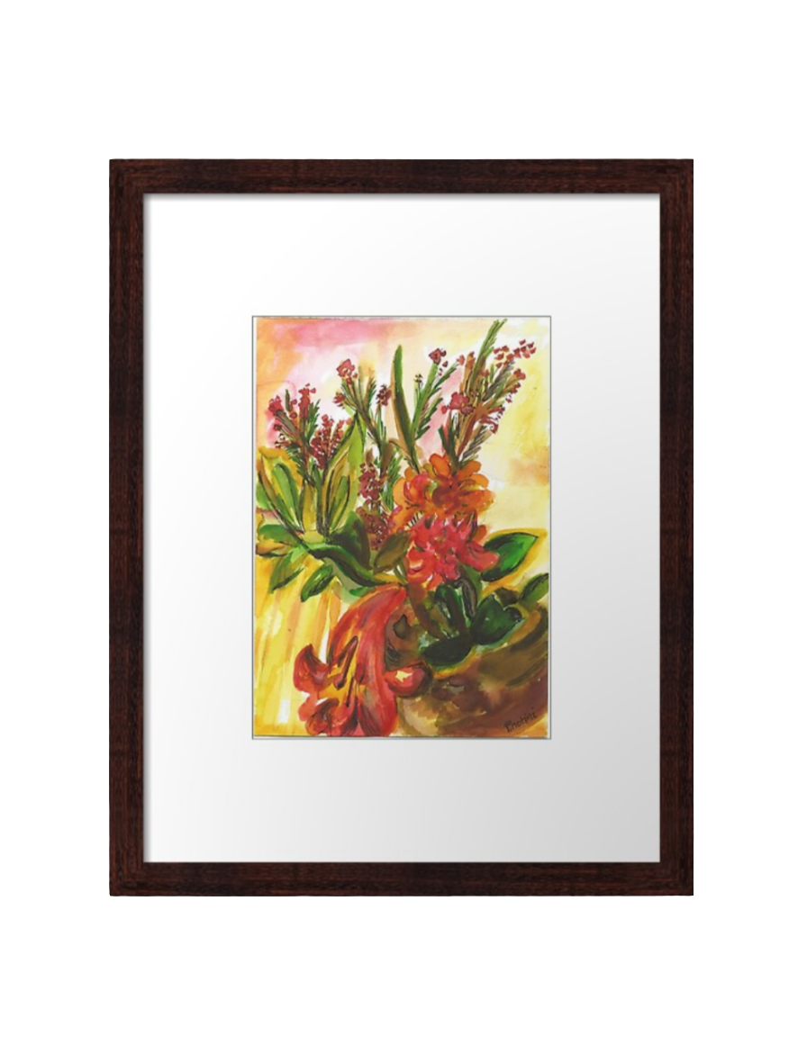 Australian Native Flowers Still Life  Watercolour Art Print - Framed in  Wooden Box - Koda Store