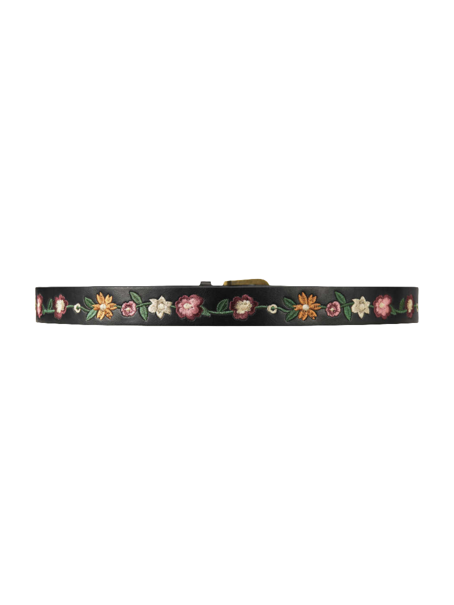 Flower Embroidery Black Faux Leather Buckle Belt Koda Fashion & Decor