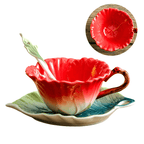 Hibiscus Ceramic Teacup & Saucer Set- Red - Koda Store - Free Shipping