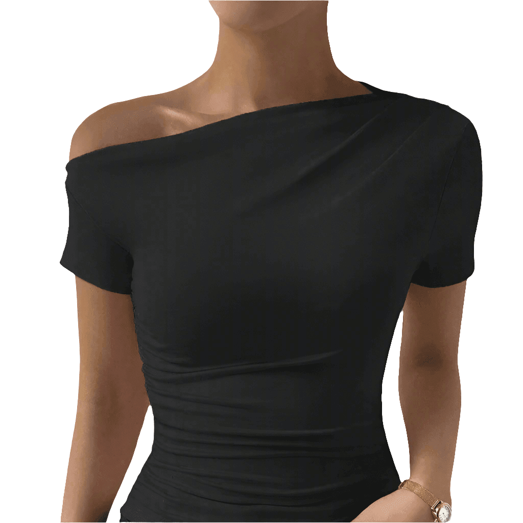 Asymmetric One-Shoulder Top Black - Koda Store