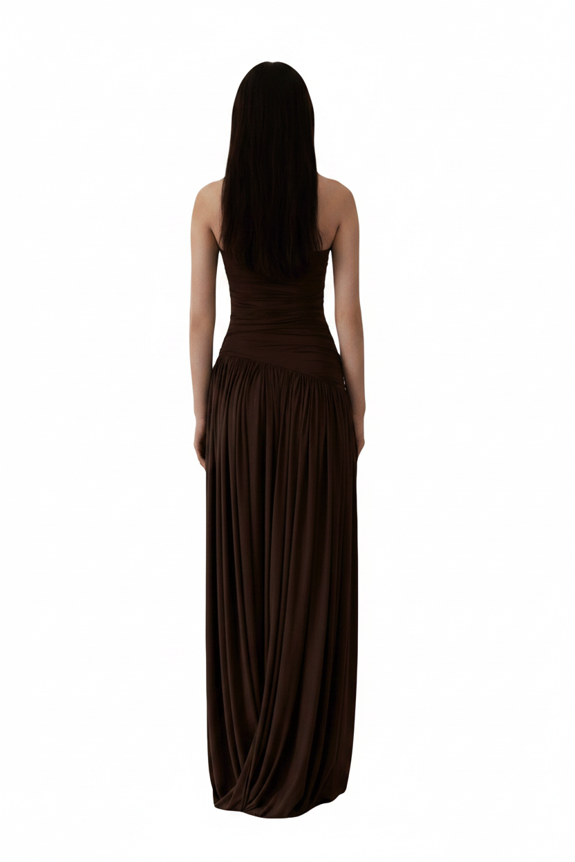 Lucinda Pleated Viscose Strapless Maxi Dress