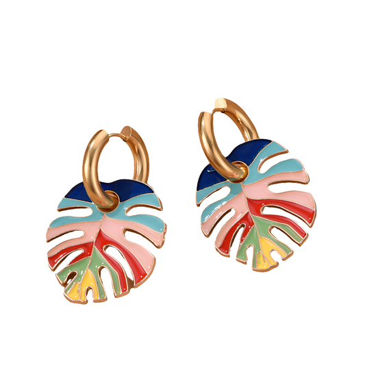 Rainbow Palm Leaf Hoop Earrings | Cultivated Charm For Your Closet & Crib | Free Global Shipping & 30 Day Returns | Women's apparel, jewellery, bags, eclectic home decor & gifting | Checkout Securely with Afterpay & PayPal.