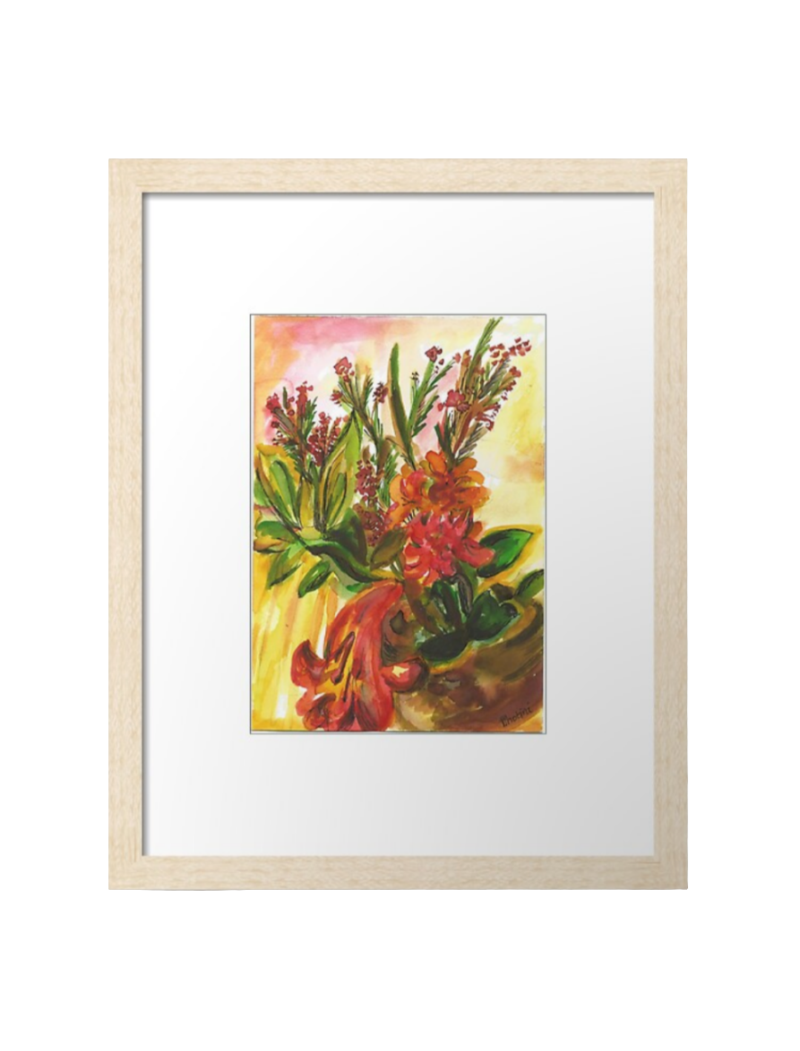 Australian Native Flowers Still Life  Watercolour Art Print - Framed in  Wooden Box - Koda Store