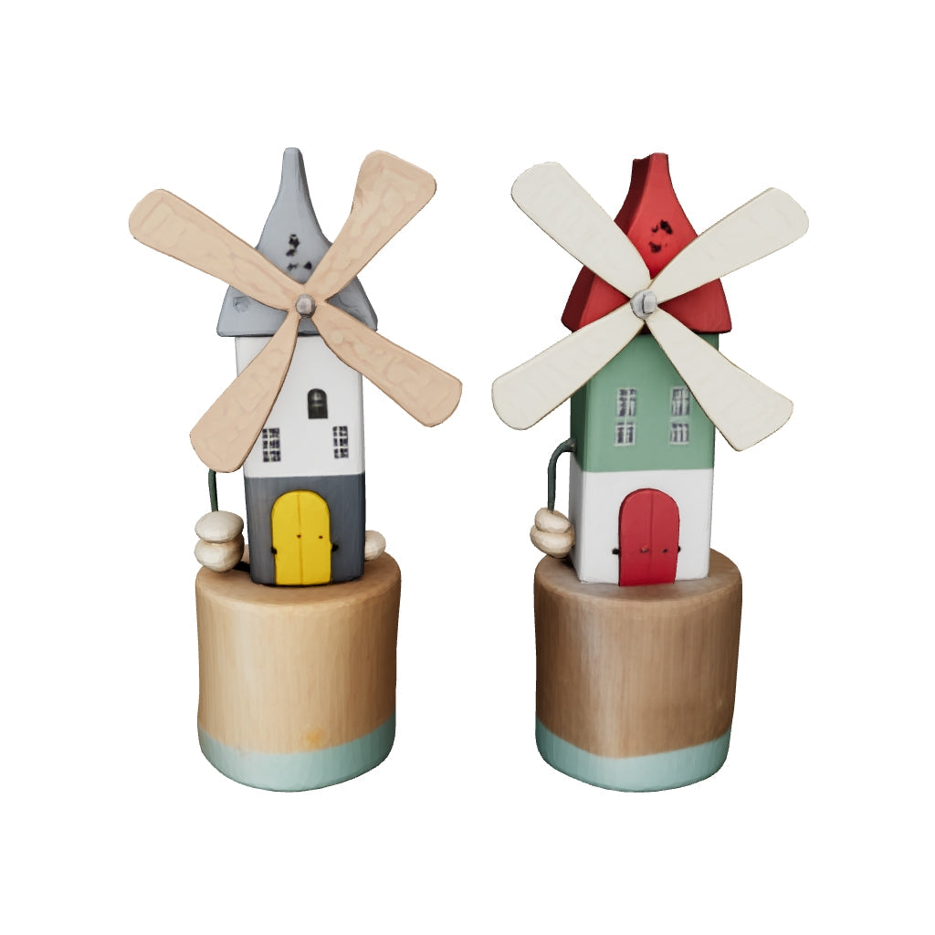 Whimsical Wooden Windmill Tabletop Decor 20cm