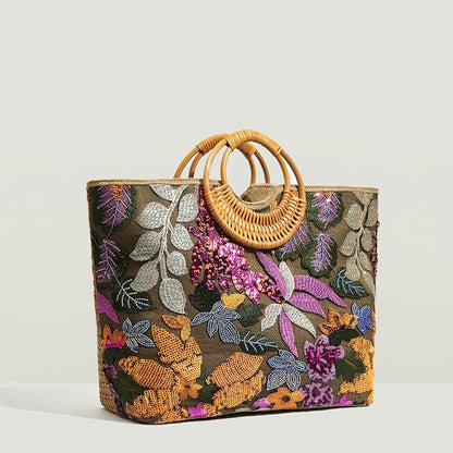 Boho in Bloom Embroidered Tote Bag - Koda Store - Free Shipping