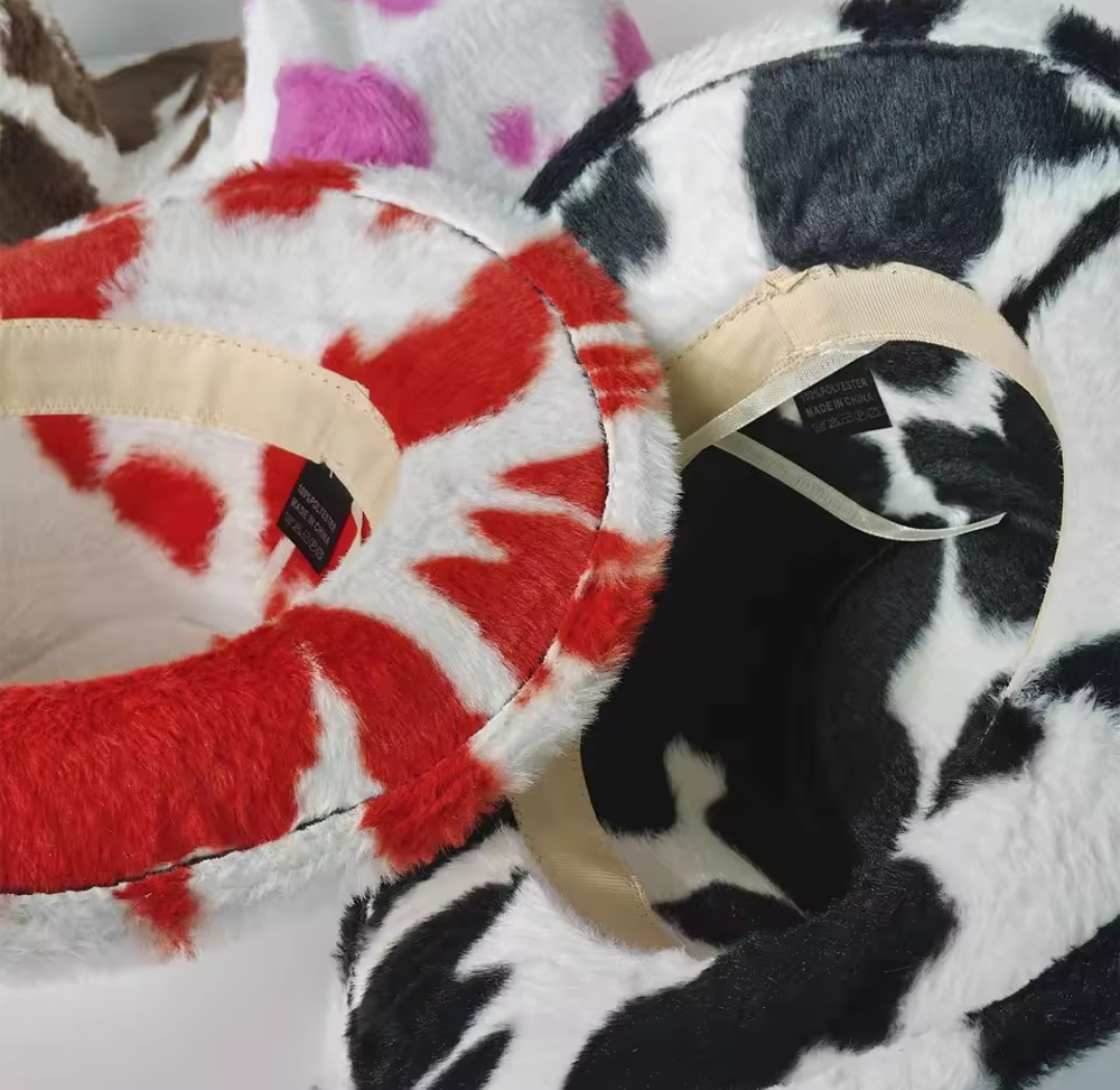 The ‘Dakota’ Cow Print Cowboy Hat // Vegan Plush Western Festival Edition