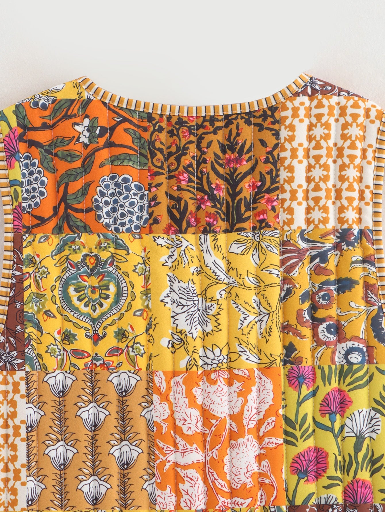 Retro Quilted Patchwork Print Vest - Autumn Shop name
