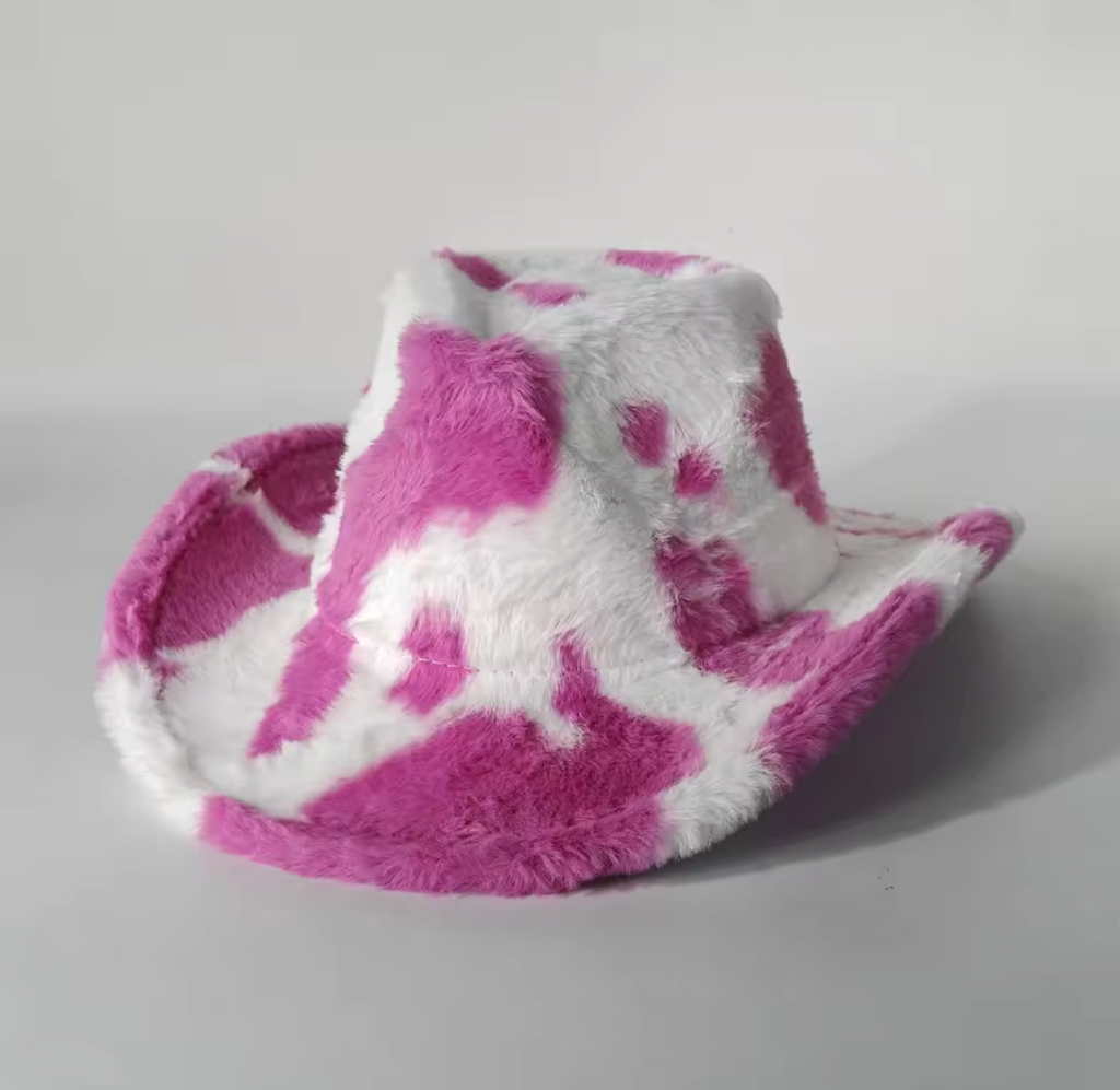 The ‘Dakota’ Cow Print Cowboy Hat // Vegan Plush Western Festival Edition