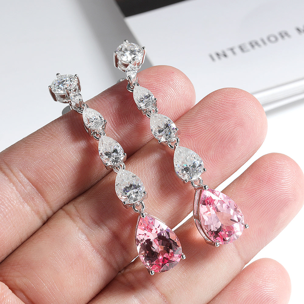 Pink Cultivated Diamond Long Tassel 100% S925 Sterling Silver Moissanite Drop Earrings 16.98ct