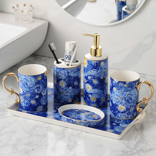 Vincent Van Gogh Starry Night Ceramic Bathroom Essentials Set Shop name