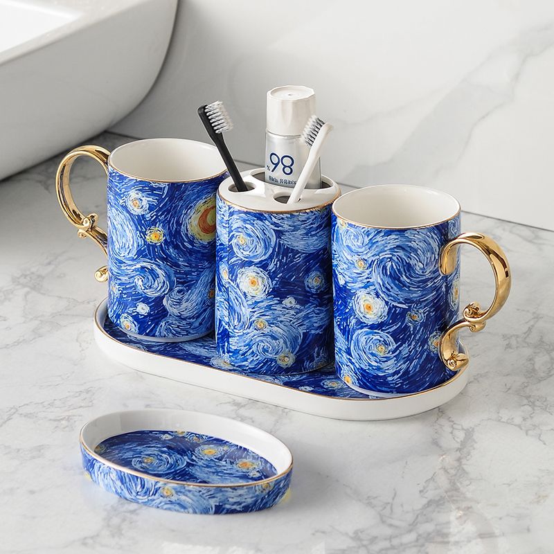 Vincent Van Gogh Starry Night Ceramic Bathroom Essentials Set Shop name