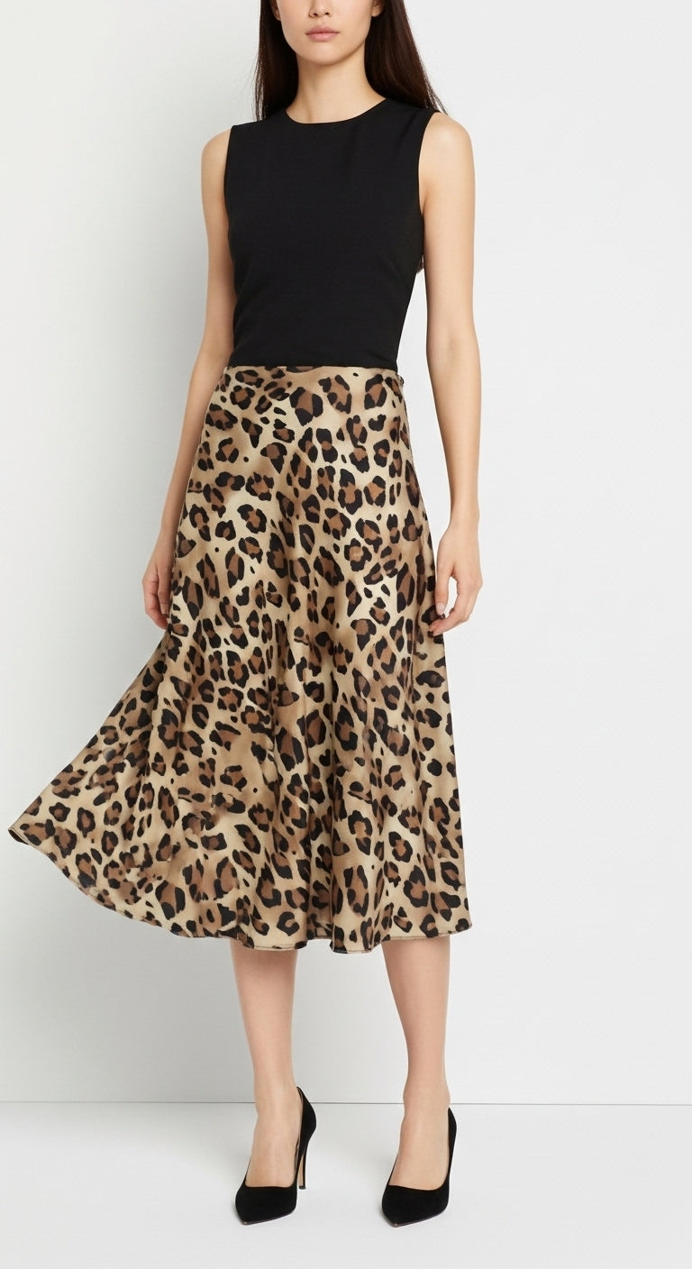 Vintage Leopard Print Midi Skirt