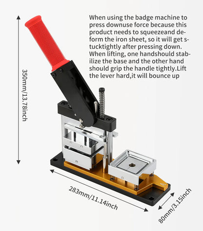 Magnet machine with dimensions and usage instructions on a white background