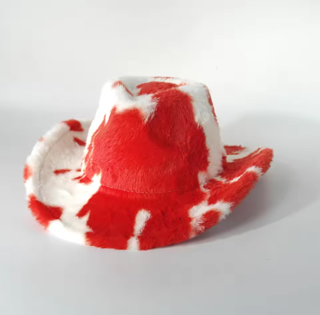 The ‘Dakota’ Cow Print Cowboy Hat // Vegan Plush Western Festival Edition