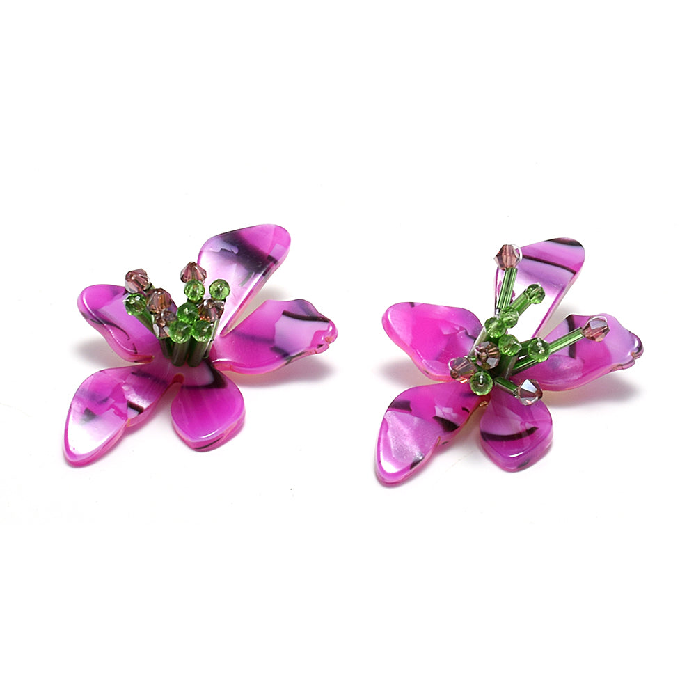 Camilla Flower Earrings in Magenta