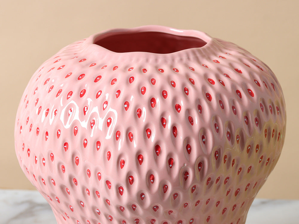 Ceramic Strawberry Flower Vase - Pink Shop name