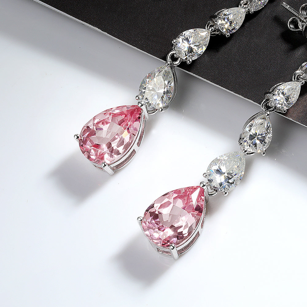 Pink Cultivated Diamond Long Tassel 100% S925 Sterling Silver Moissanite Drop Earrings 16.98ct