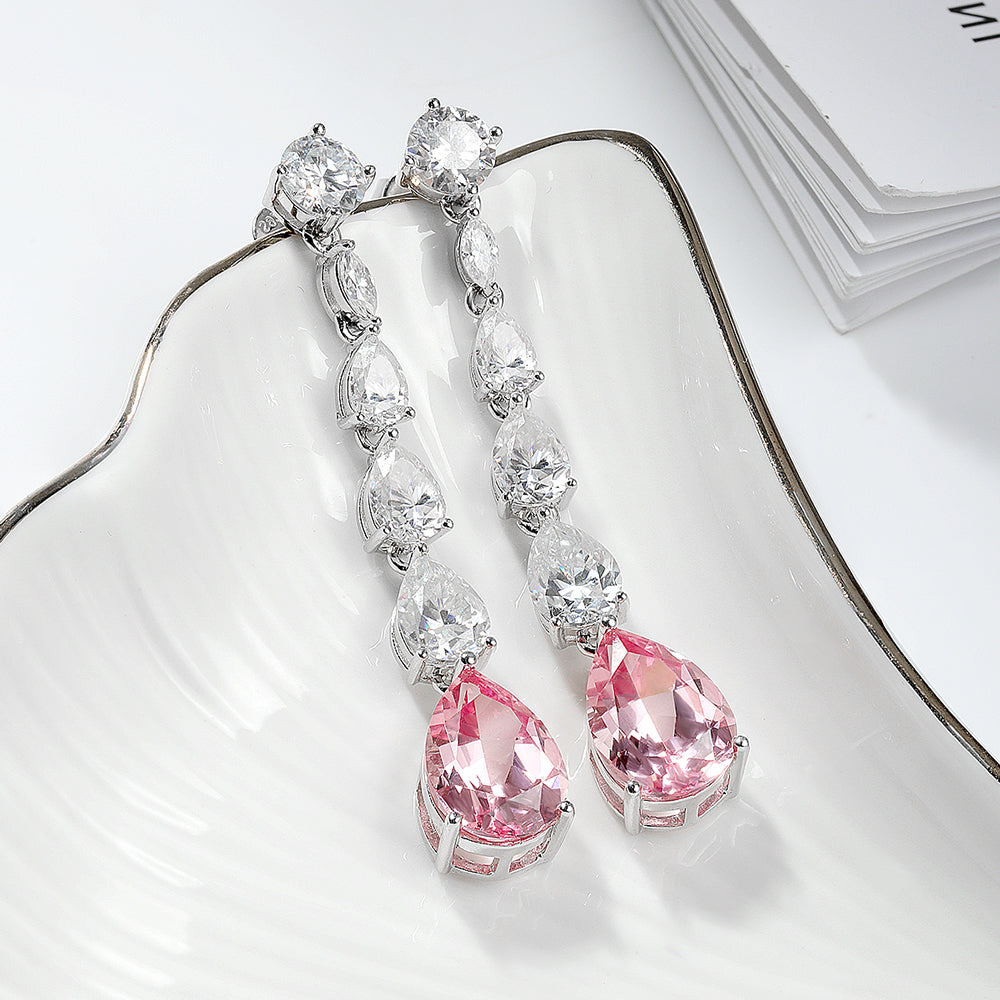 Pink Cultivated Diamond Long Tassel 100% S925 Sterling Silver Moissanite Drop Earrings 16.98ct