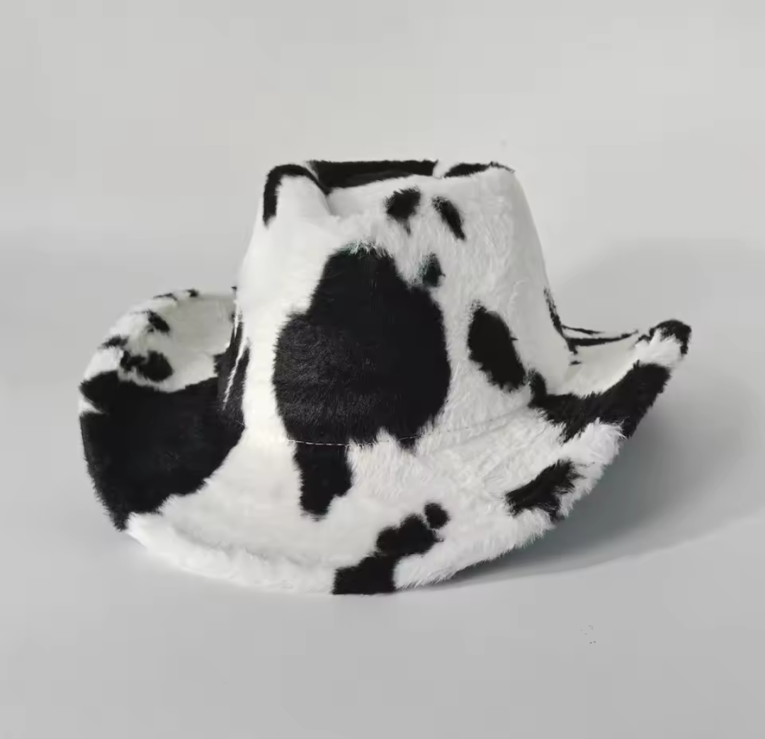 Dakota Cow Print Cowboy Hat - Vegan Faux Fur Western Festival Edition