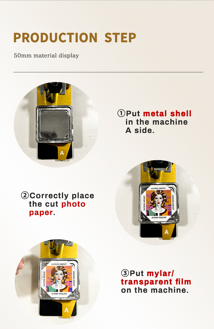 50*50mm Square Custom Photo Magnet Maker Kit - Press Push  Machine, Cutter & 100 Acrylic Pieces Set