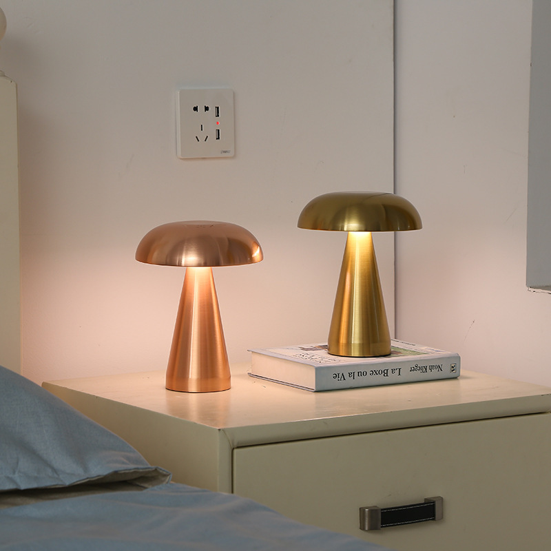 Metal Mushroom Cordless & Dimmable Tabletop Touch Lamp